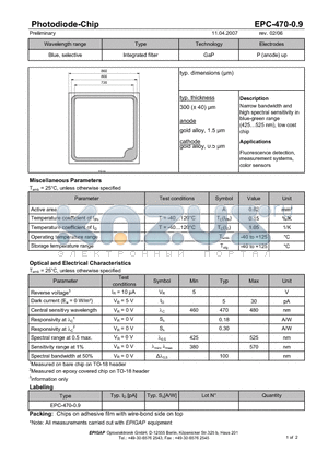 EPC-470-0.9 datasheet - Photodiode-Chip