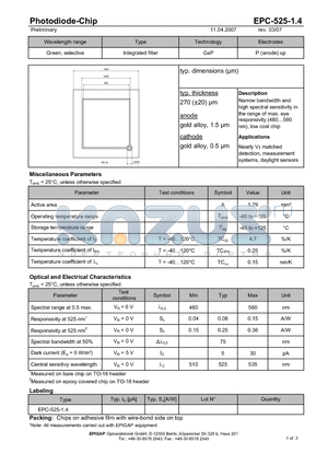 EPC-525-1.4 datasheet - Photodiode-Chip