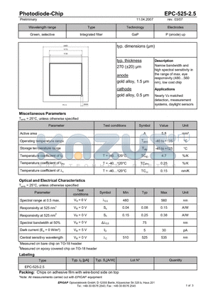 EPC-525-2.5 datasheet - Photodiode-Chip
