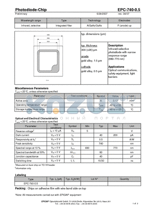 EPC-740-0.5 datasheet - Photodiode-Chip
