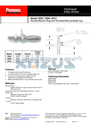 4512 datasheet - Standard Banana Plug with Threaded Stud and Solder Lug