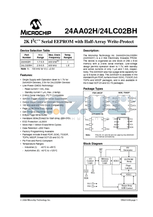 24LC02BH-I/MS datasheet - 2K I2C Serial EEPROM with Half-Array Write-Protect