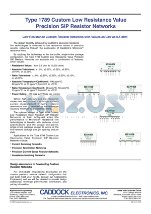 1789 datasheet - Low Resistance Custom Resistor Networks with Values as Low as 0.5 ohm