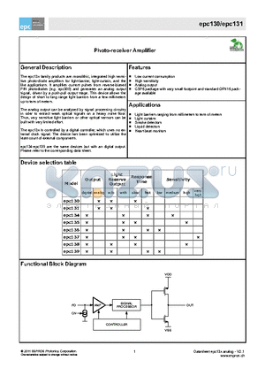 EPC130-QFN16 datasheet - Photo-receiver Amplifier