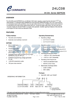 24LC08 datasheet - 8K-Bit Serial EEPROM