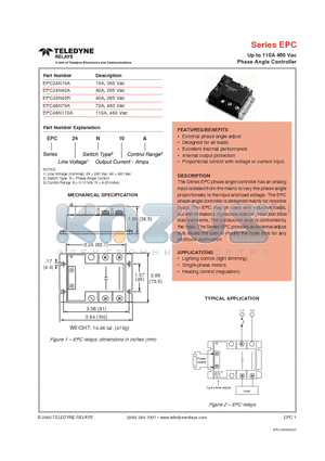 EPC24N40A datasheet - Up to 110A 460 Vac Phase Angle Controller