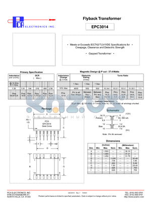 EPC3014 datasheet - Flyback Transformer