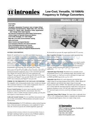 453K datasheet - Low-Cost, Versatile, 10/100kHz Frequency to Voltage Converters