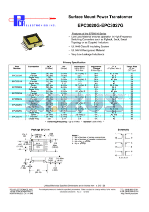 EPC3020G datasheet - Surface Mount Power Transformer