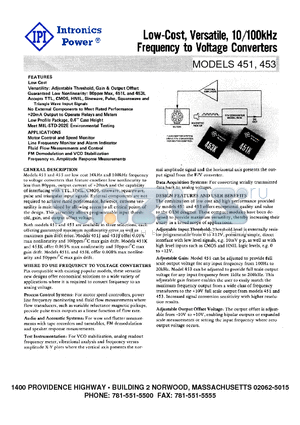 453K datasheet - Low-Cost, Versatile, 10/100kHz Frequency to Voltage Converters