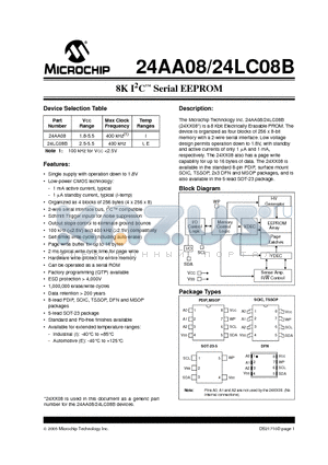 24LC08B-E/P datasheet - 8K IC SERIAL EEPROM