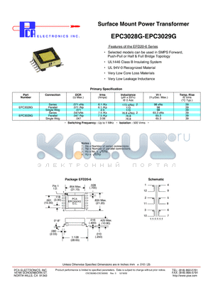 EPC3028G datasheet - Surface Mount Power Transformer