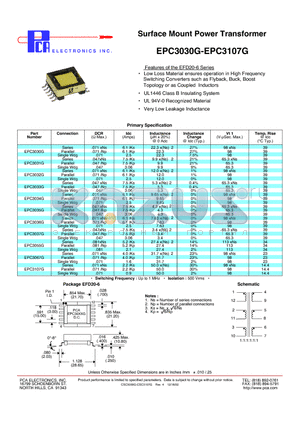 EPC3031G datasheet - Surface Mount Power Transformer