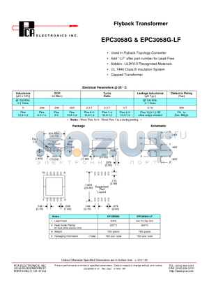 EPC3058G datasheet - Flyback Transformer