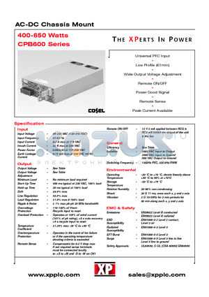 CPB600PS3V3 datasheet - AC-DC Chassis Mount