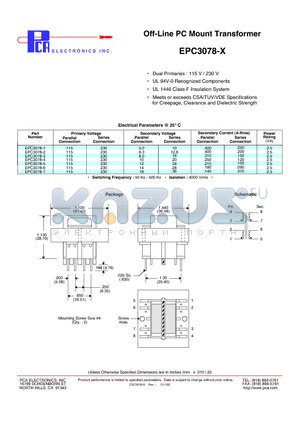 EPC3078-2 datasheet - Off-Line PC Mount Transformer