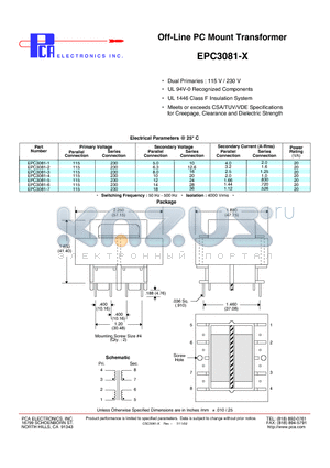 EPC3081-2 datasheet - Off-Line PC Mount Transformer