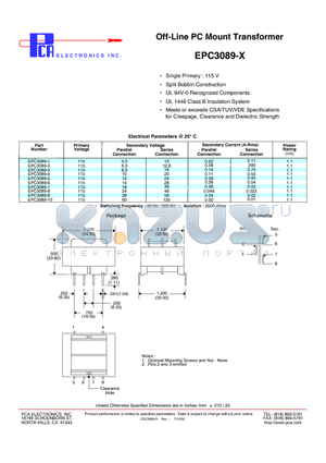 EPC3089-3 datasheet - Off-Line PC Mount Transformer