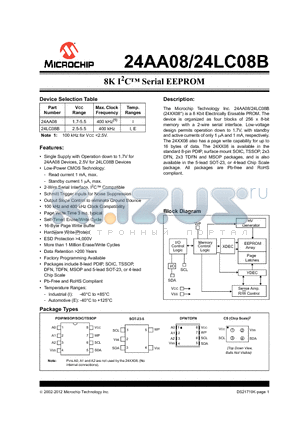 24LC08BISN datasheet - 8K I2C Serial EEPROM