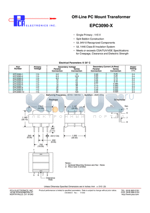 EPC3090-1 datasheet - Off-Line PC Mount Transformer