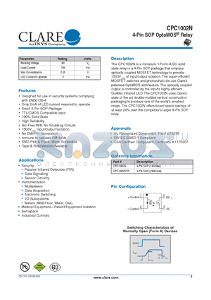 CPC1002N datasheet - 4-Pin SOP OptoMOS^ Relay