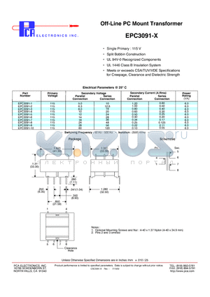 EPC3091-5 datasheet - Off-Line PC Mount Transformer