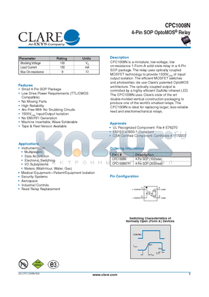 CPC1008N datasheet - 4-Pin SOP OptoMOS^ Relay