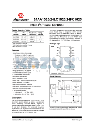 24LC1025-IP datasheet - 1024K I2C Serial EEPROM