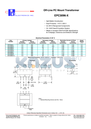 EPC3096-3 datasheet - Off-Line PC Mount Transformer