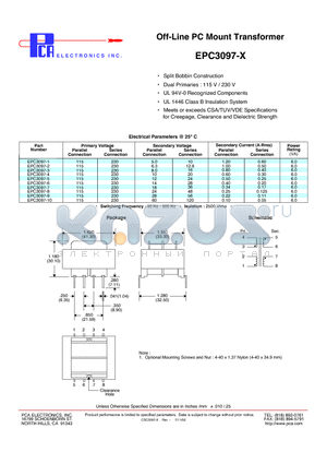 EPC3097-1 datasheet - Off-Line PC Mount Transformer