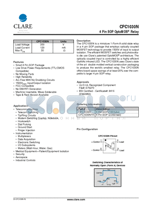 CPC1030 datasheet - 4 Pin SOP OptoMOS Relay