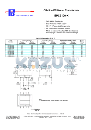 EPC3100-3 datasheet - Off-Line PC Mount Transformer