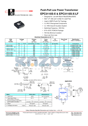 EPC3115S-X datasheet - Push-Pull Low Power Transformer