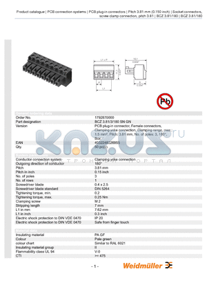 1792870000 datasheet - BCZ 3.81/3/180 SN GN