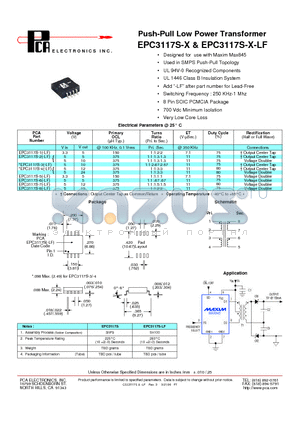 EPC3117S-X datasheet - Push-Pull Low Power Transformer