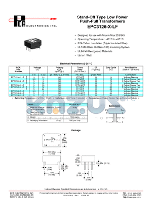 EPC3126-2-LF datasheet - Stand-Off Type Low Power Push-Pull Transformers
