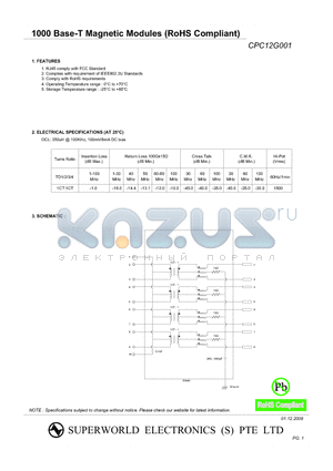 CPC12G001 datasheet - 1000 Base-T Magnetic Modules