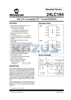 24LC164-/SN datasheet - 16K 2.5V Cascadable I2C Serial EEPROM