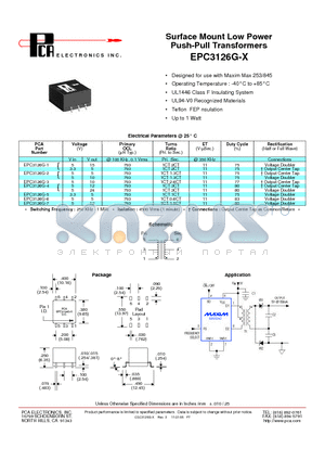 EPC3126G-1 datasheet - Surface Mount Low Power Push-Pull Transformers
