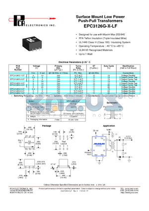 EPC3126G-3-LF datasheet - Surface Mount Low Power Push-Pull Transformers