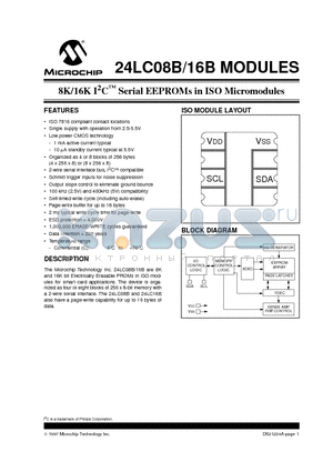 24LC16B datasheet - 8K/16K I 2 C  Serial EEPROMs in ISO Micromodules