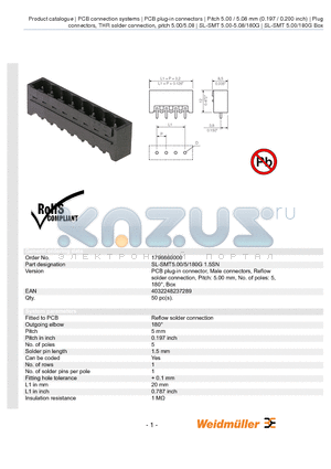 1796660000 datasheet - SL-SMT5.00/5/180G 1.5SN