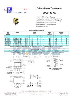 EPC3132-1A datasheet - Flyback Power Transformer