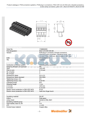 1798680000 datasheet - BCZ 3.81/2/90 SN GN