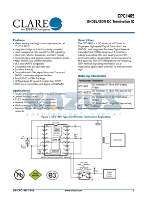 CPC1465M datasheet - SHDSL/ISDN DC Termination IC