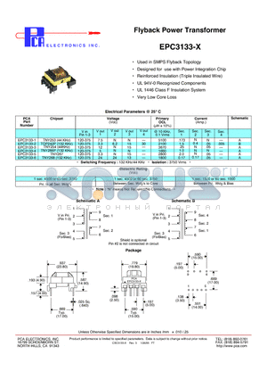 EPC3133-X datasheet - Flyback Power Transformer