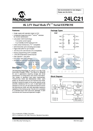 24LC21 datasheet - 1K 2.5V Dual Mode I 2 C  Serial EEPROM