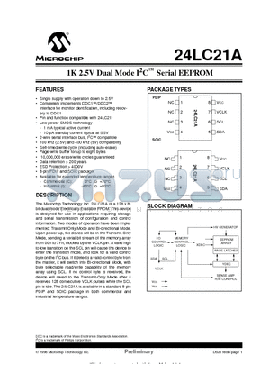 24LC21 datasheet - 1K 2.5V Dual Mode I 2 C  Serial EEPROM