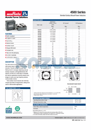 45474C datasheet - Shielded Surface Mount Power Inductors