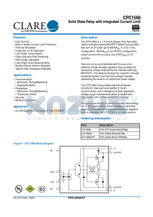 CPC1560G datasheet - Solid State Relay with Integrated Current Limit